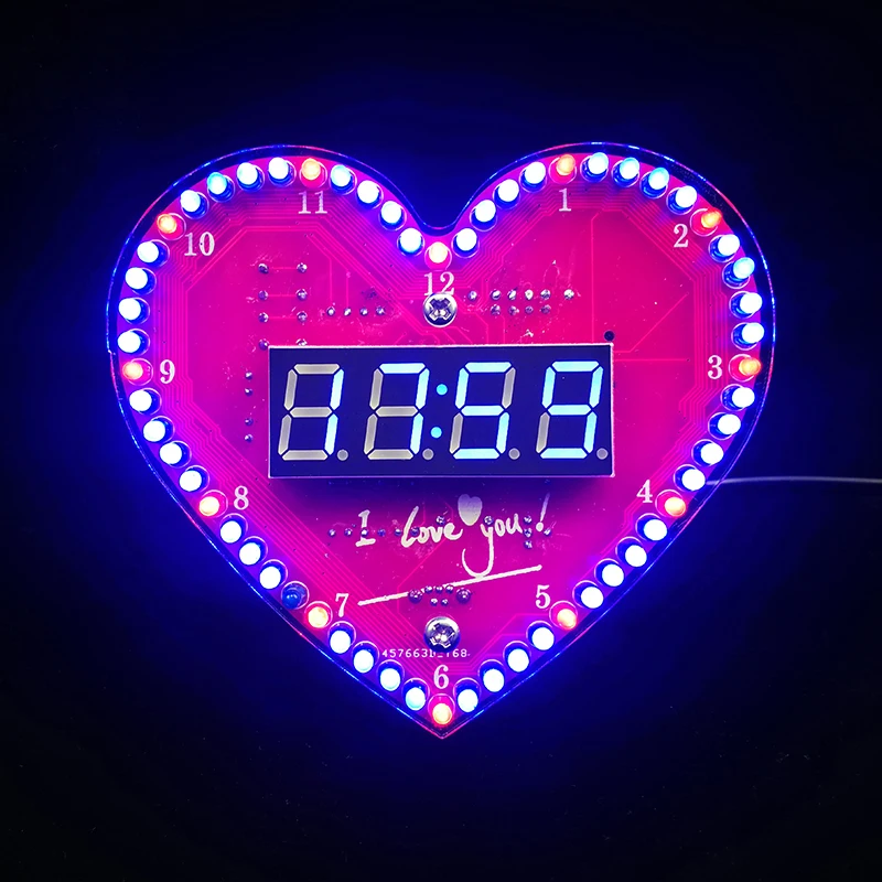 diy Electronic clock heart-shaped flash led love creative DIY sodering kit creative gifts time/temperature display for beginner