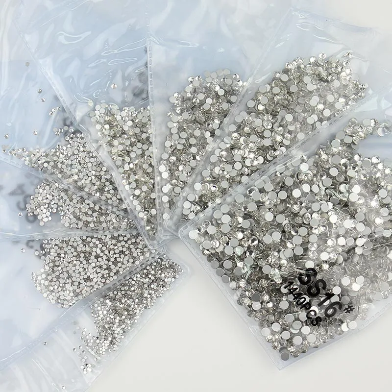 SS3-SS40(1.3mm-8.4mm) AAAAA Non Hotfix flatback Rhinestones glass crystal AB clear rhinestone for Nails 3D nail art decoration