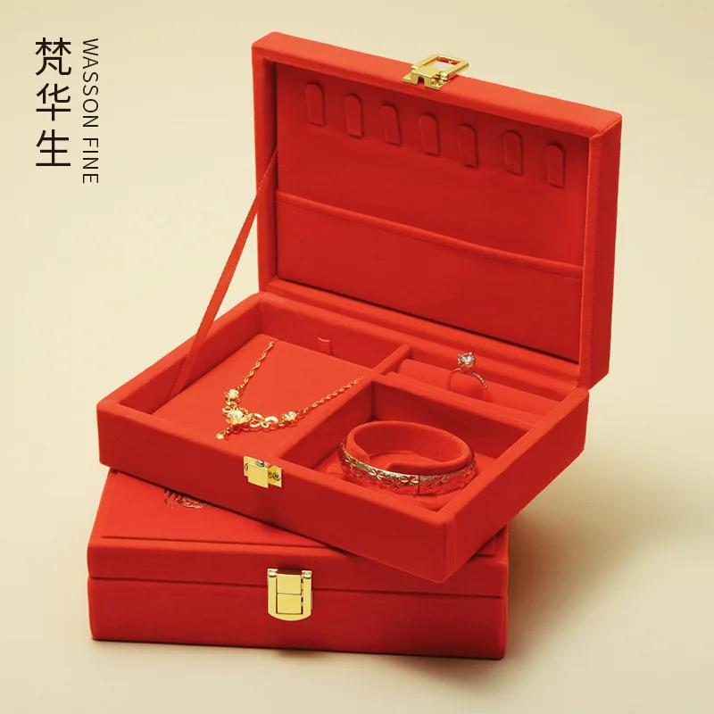 Gold jewelry packaging box jewelry wedding dowry storage box necklace ring dragon and phoenix bracelet set box