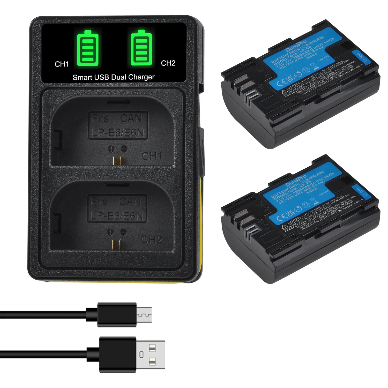 

DuraPro LP-E6 LP-E6N Battery+LED USB Dual Charger with Type C Port For Canon 5DS R 5D Mark II III, 6D 7D 60D 60Da 70D 80D R5 R6