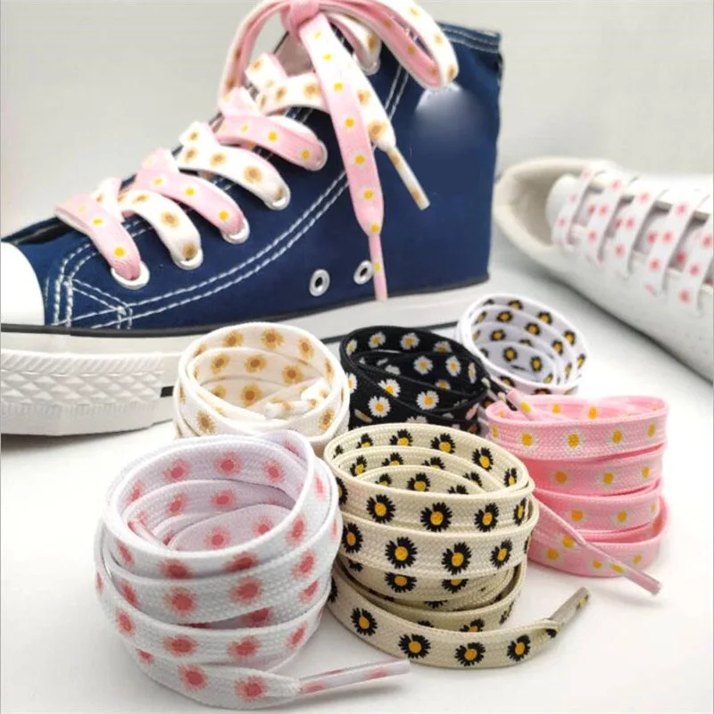 1Pair Little Daisies Shoelaces Cartoon Printing Fashion Women Men Shoes laces High-top Canvas Sneakers Shoelace Flats Shoelaces