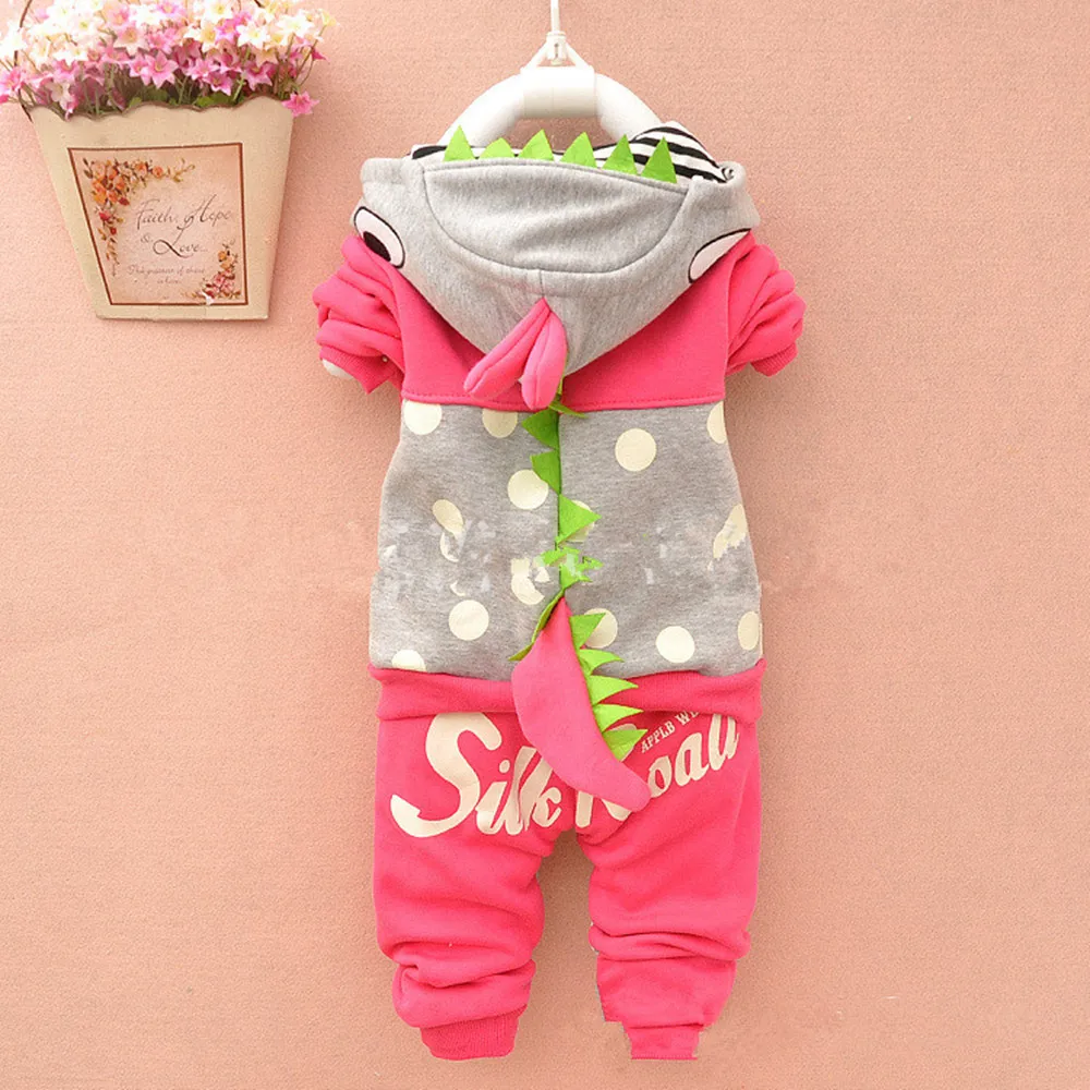 Boys Girls Cartoon Dinosaurs Plus velvet Long Sleeve top+Pants Unisex Set YF091