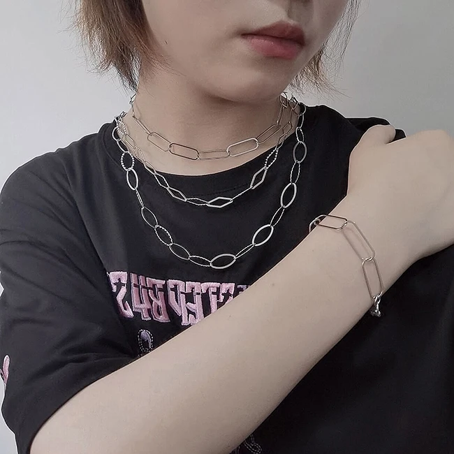 Schlichte, neue Hip-Hop-Halskette aus Edelstahl, Persönlichkeitskette, Jugendtrend-Schmuck – Detail 7