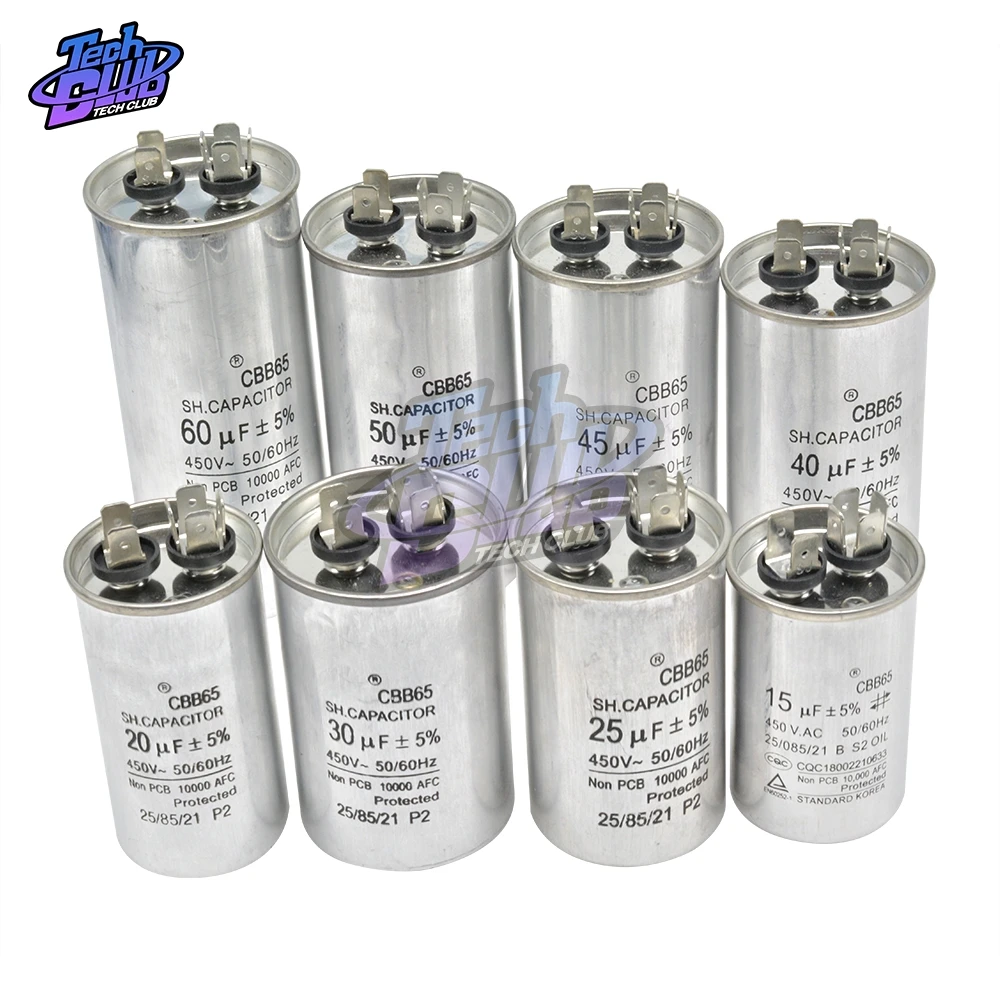 400V 450V CBB60 CBB65 10uF 20uF 30uF 40uF 60uF 80uF avviamento del motore avviamento del condensatore di marcia 450VAC avviamento del motore della pompa dell'acqua