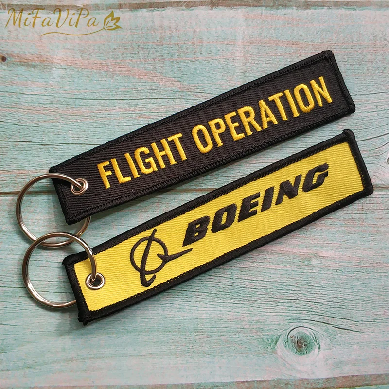 50 PCS Fashion Christmas Gift Keychain Trinkets Chaveiro Boeing Key Chains Yellow FLIGHT OPERATION Embroidery llavero for Men