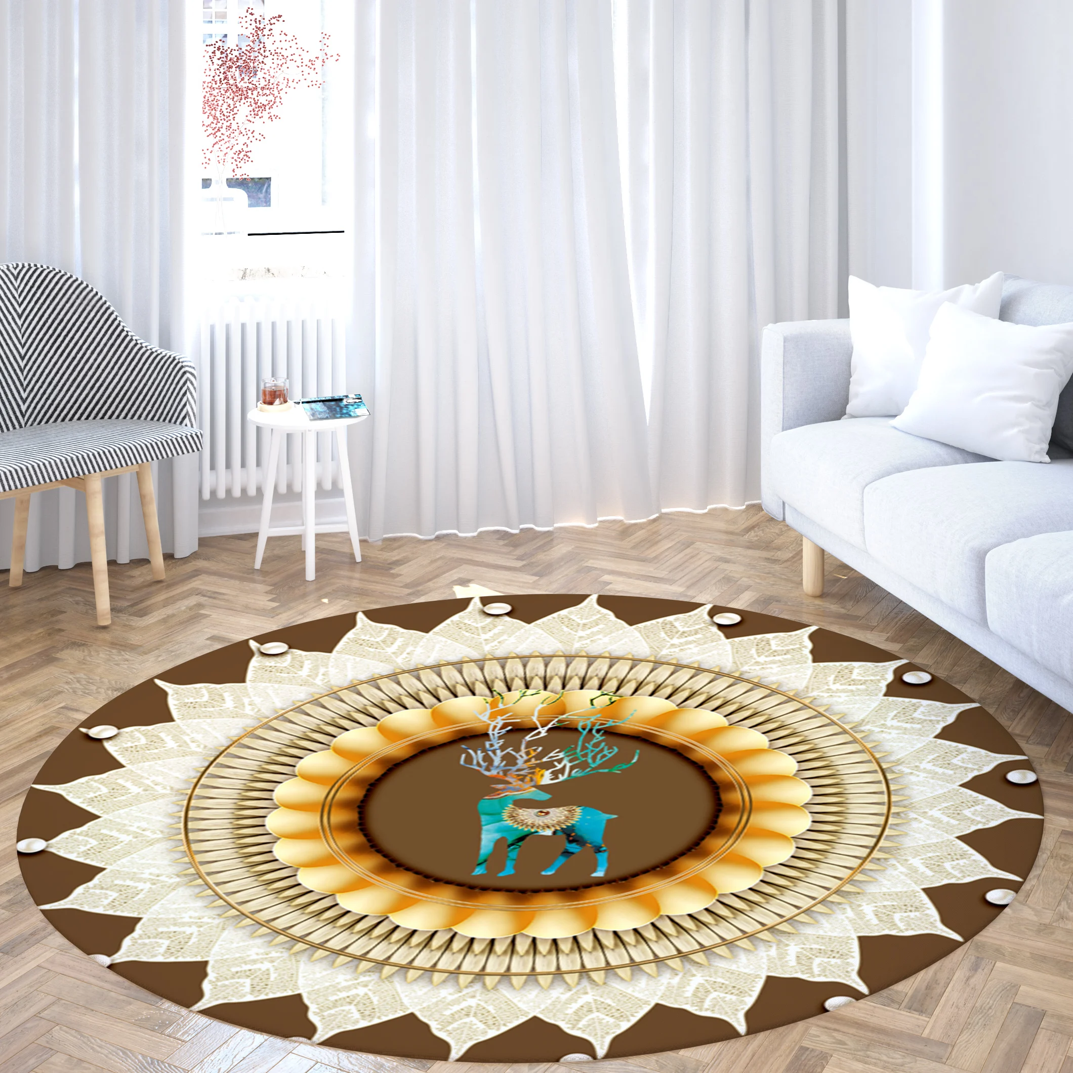 Mandala Round Area Rugs Elephant  Floor Mat Home Living Room Bedroom Decor Horse Entrance Doormat Decoration Printed Carpets