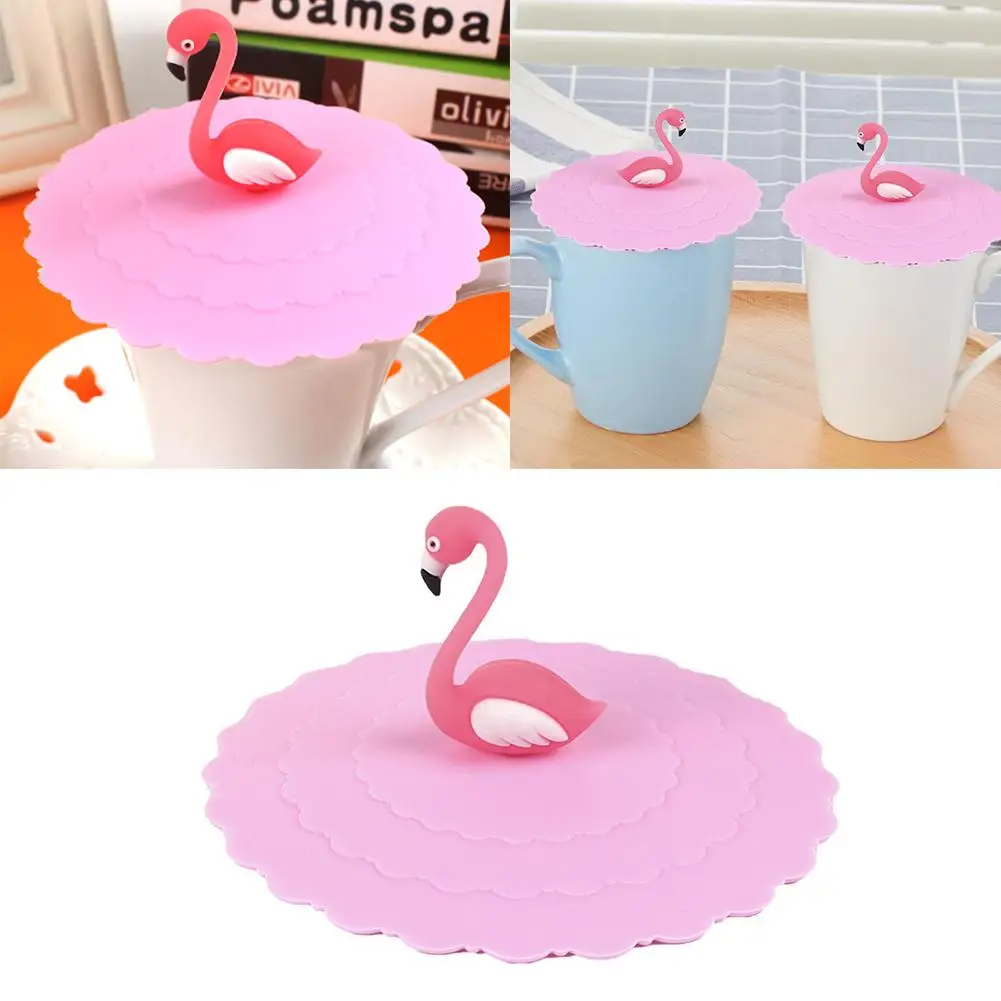 Silicone Flamingo Cup Cap Leakproof Cup Lids Heat Resistant Reusable Sealed Cover Kitchen Tea Cup Accessories