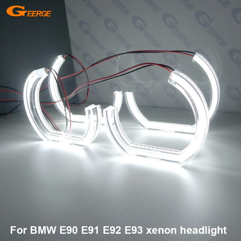 For BMW 3 Series E90 E91 E92 E93 Xenon Headlight Excellent Crystal DTM M4 Style Ultra Bright Led Angel Eyes Kit Halo Rings