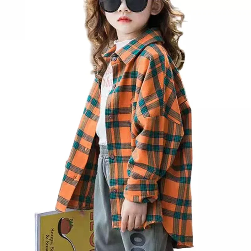 Girls Plaid Shirt 2024 Spring Girls Clothes Teenage School Girl Shirts for Girls Blouse Children Plaid Blouse 4-14T Kids Clothes