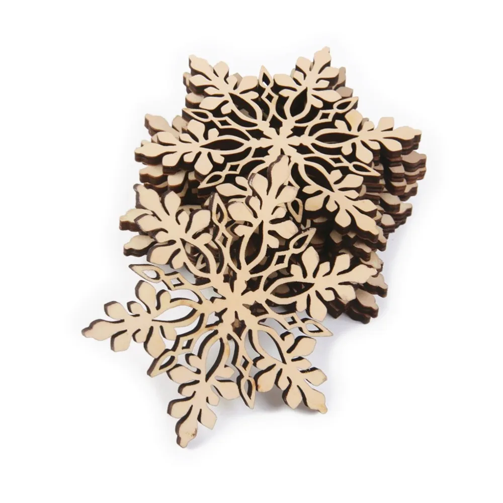 

10pcs Unfinished Natural DIY Wood Slice Xmas Ornaments Cut Wood Slices Tags Snowflake Cutout for Holiday Season