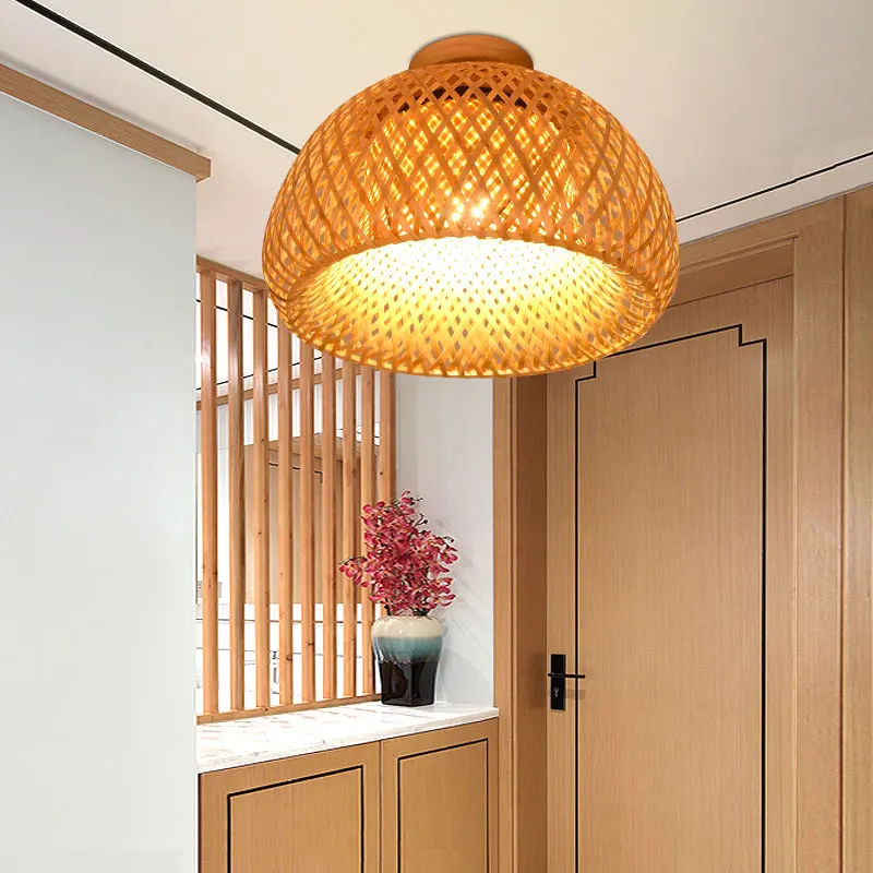 

Modern Natural Bamboo Ceiling Lights E27 Minimalism Home Creative Lighting Chinese Zen Tea Room Aisle decor Cage lamp Fixtures