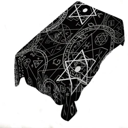 Black And White Chiromancy Tablecloth Mystic Circle Pentacles Magic Gothic Halloween For Family Dinner Special Barbeques Picnic