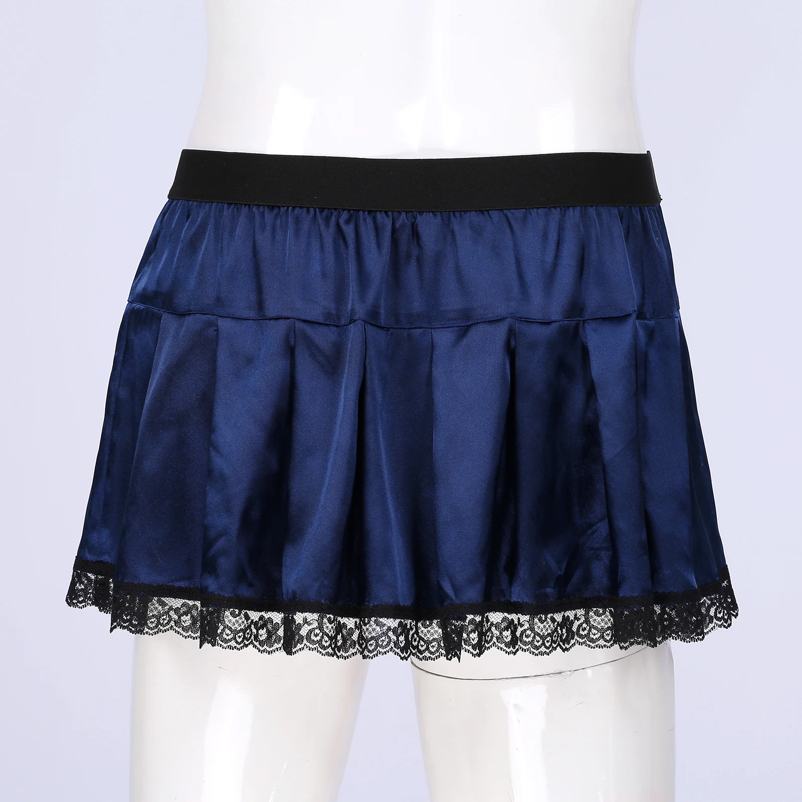 Gay Men Sissy Skirt Lace Trim Pleated Skirt Erotic Role Play Satin Mini Skirt Male Crossdress Lingerie Nightwear Clubwear