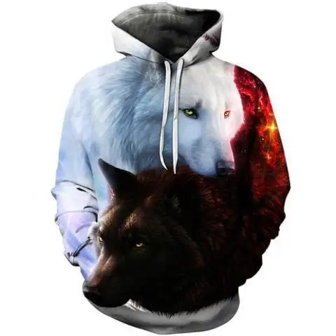 Personality Hoodie Wolf 3D Mens Boys Hoodies Sweatshirt Brand Designer Children Clothes Autumn Winter High Quality Sweatshirt