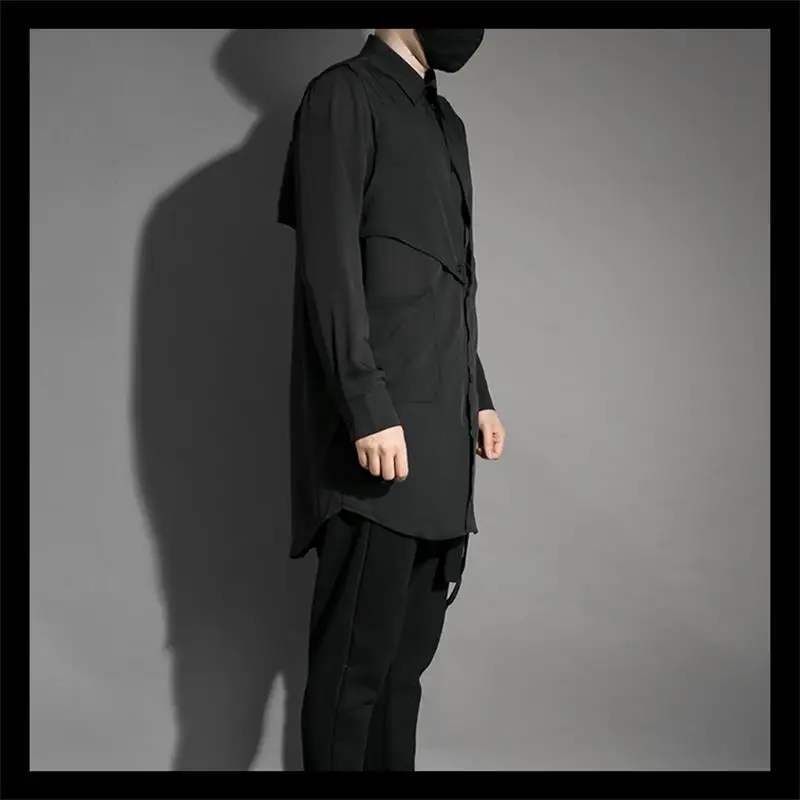 Men's Long Sleeve Shirt Spring And Autumn New Personality Removable Design Night Club Fashion Large Size Long Shirt