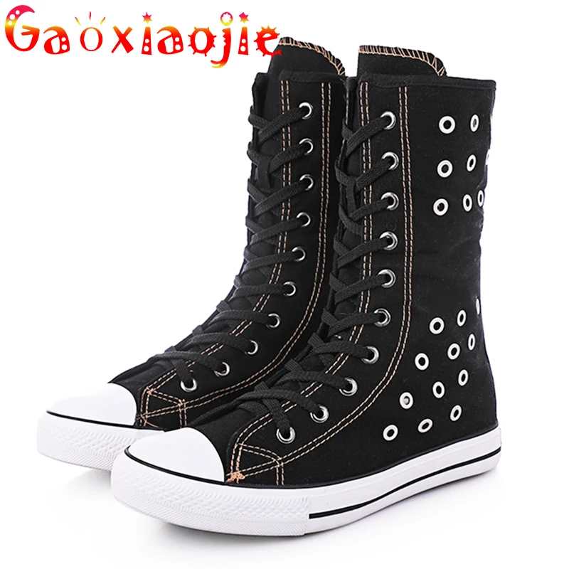 Short Tube Boots Women 2020 Autumn Front Lace-up Side Zipper Canvas Shoes Casual Flat Shoes Comfortable Breathable Shoes Women