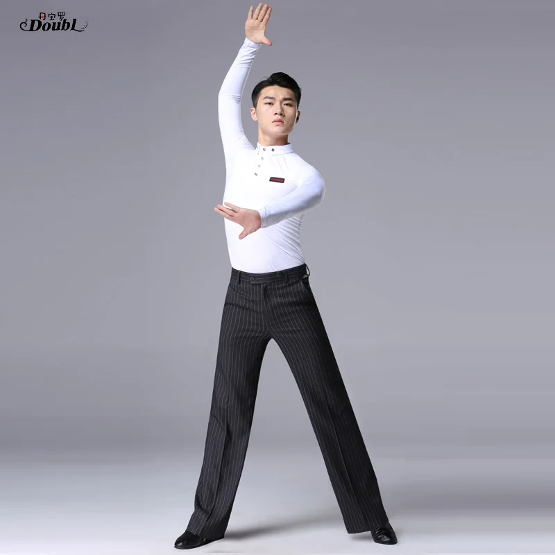 Doubl High Quality New Striped Men's Dance Pants Ballroom Lady's Modern Dance Pants Latin Dance Pocket Waltz Tango Thin