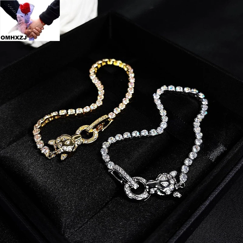 OMHXZJ Wholesale BA246 European Fashion Fine Woman Man Party Birthday Wedding Gift Leopard AAA Zircon 18KT White Gold Bracelet