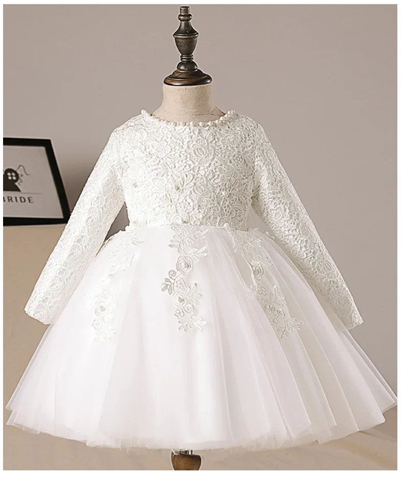 White Lace 1 Year Birthday Toddler Girl Baptism Dress Christmas Costumes Newborn Baby Princess Long Sleeve Christening Gown