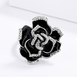 925 Sterling Silver Exquisite Enamel Drip Oil Color Black Flower Ring For Ladies Party Wedding Jewelry Gift