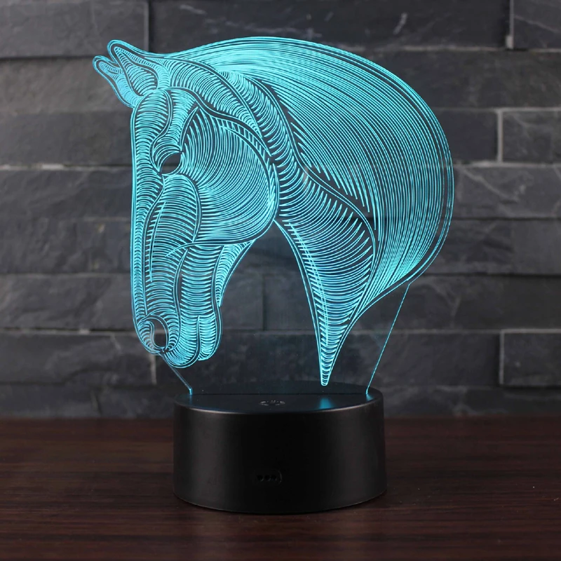 Luces de noche de ilusión 3D de estilo de caballo, lámpara de mesa USB con Control remoto táctil cambiante de 7 colores para decoración de la