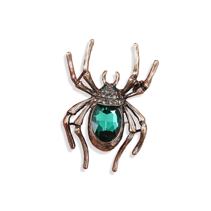 Green classic spider insect brooch crystal brooch fashion men and women banquet gift jewelry