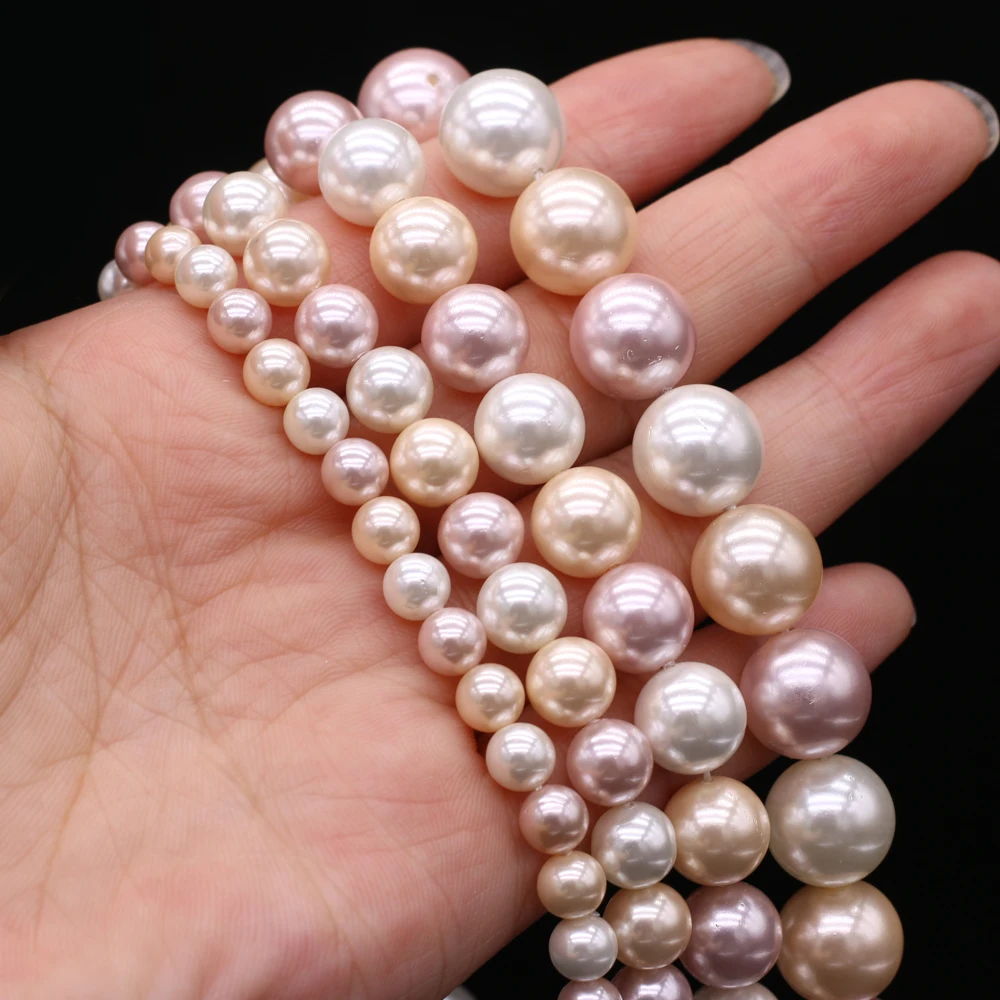 Shell Pearl Round White Pink And Purple Mixed Pearl Beads High Quality Punch for Jewelry Making DIY Women Necklace Bracelet