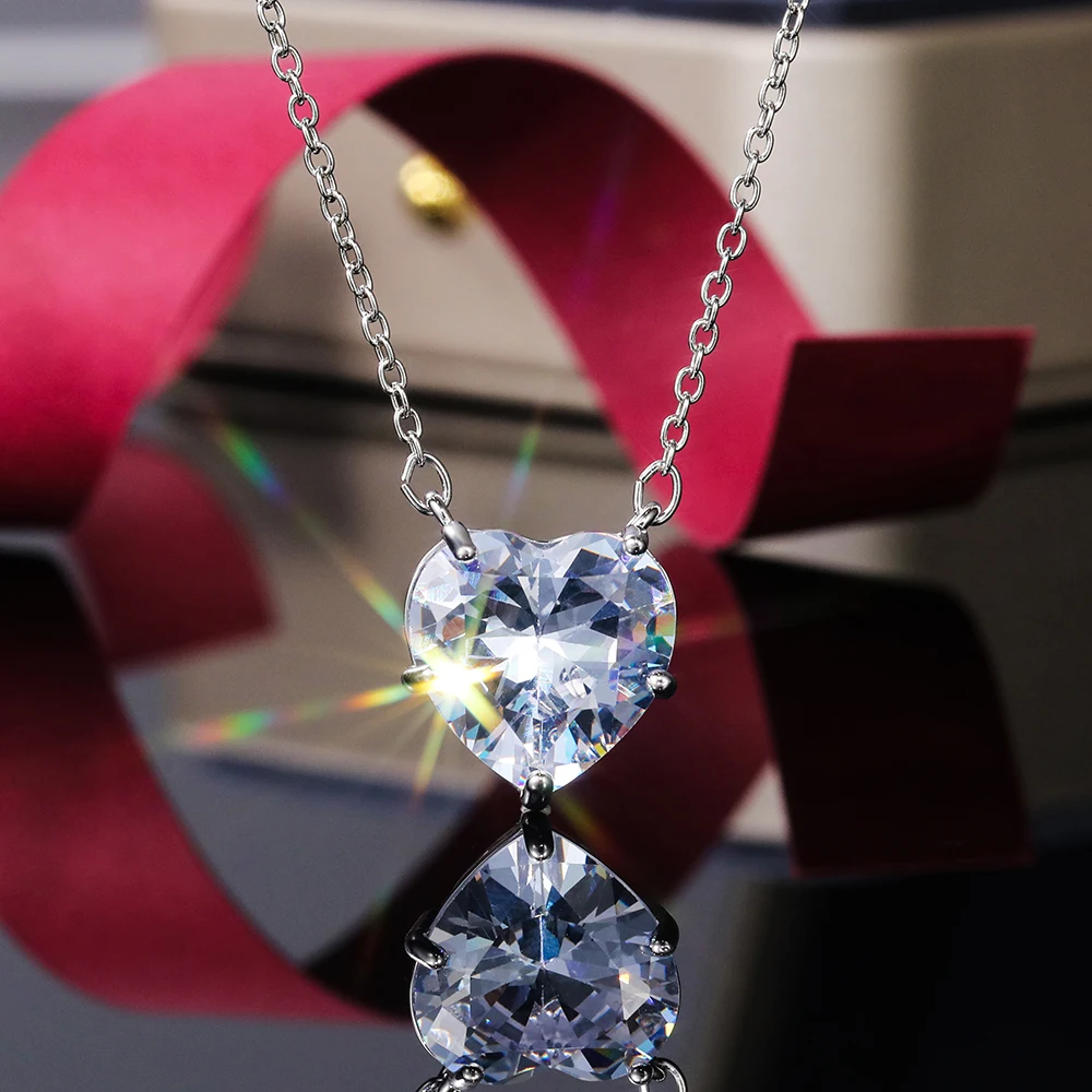 CAOSHI Simple Design Lovely Heart Cubic Zirconia Pendant Necklace for  Women Exquisite Wedding Anniversary Gifts Elegant Jewelry
