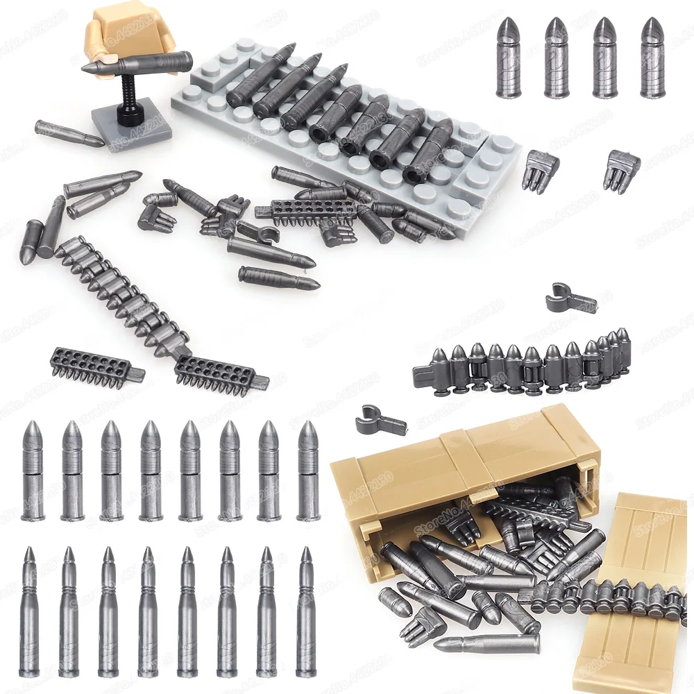Bloques de construcción de balas de potencia de fuego militar, figuras de soldado de la Segunda Guerra Mundial, equipo de armas, modelo de ensamblaje, regalos de bricolaje, juguetes para niños