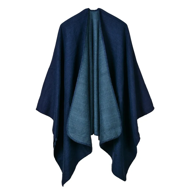 Warm Knitted Plain Color Scarf Thick Oversized Wool Shawl Wrap Women Ruana's Cape Open Front Acrylic Woven Cardigan Poncho Stole