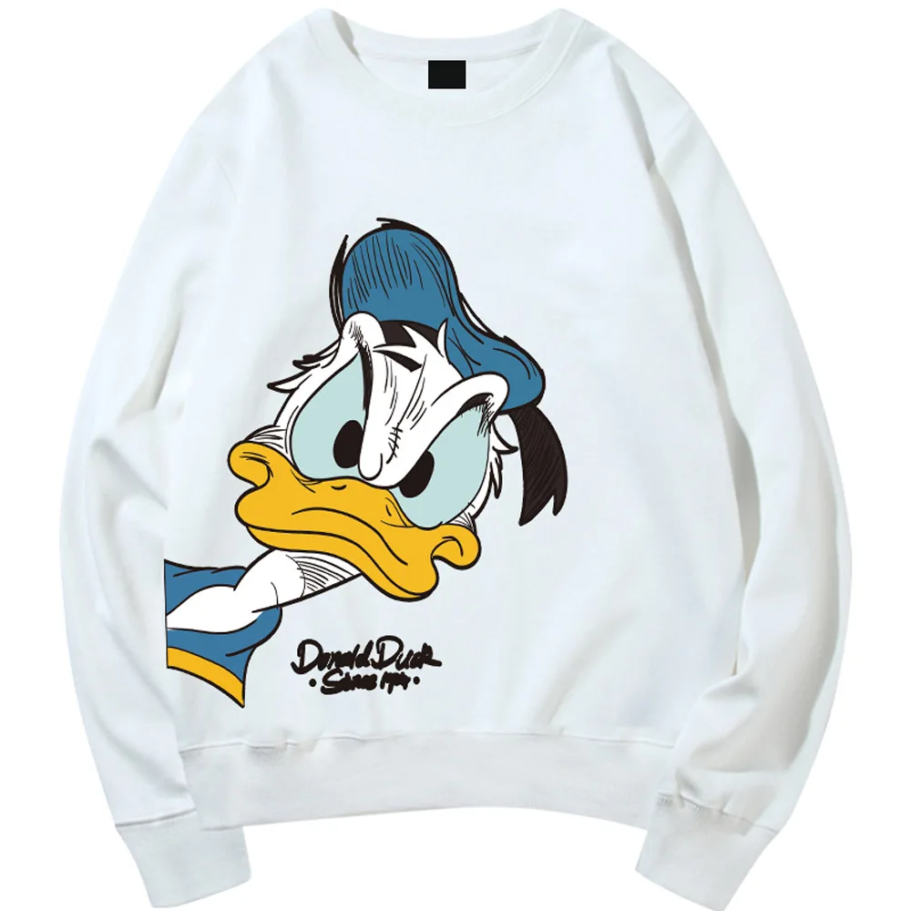 Disney Fashion Donald Duck Cartoon Letter Print O-Neck Pullover Sweatshirt Harajuku Unisex Women Long Sleeve Loose Tops 6 Colors