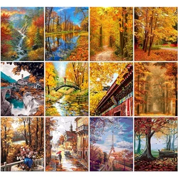 Scenario autunnale 60x75cm pittura a olio fai-da-te con kit di numeri pittura con numeri su tela pittura a mano senza cornice decorazioni per la casa