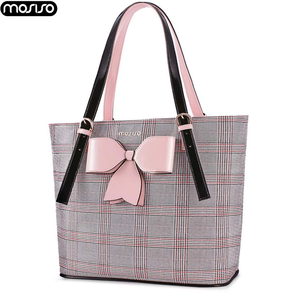 MOSISO Fashion PU Laptop Bag with Bowknot Large Capacity Laptop Briefcase Handbag 13 14 15 inch Tote Bag Work Business Travel