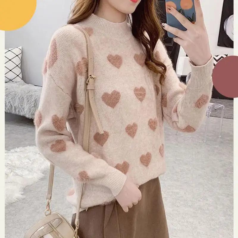 New Product Spring Autumn Casual Women Sweater Harajuku Love Of Hippocampus Hair Heart Knittshirt Literature Art Pullover Female