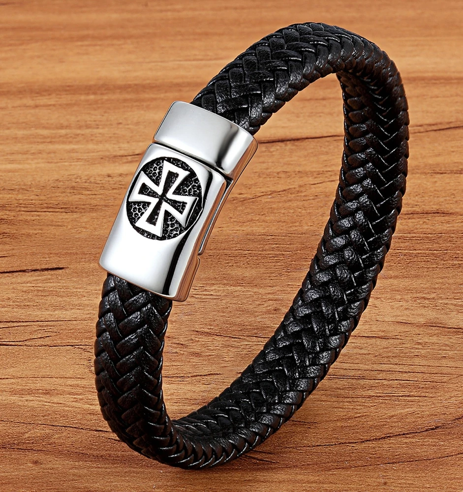 TYO Hot Sale Unique Vintage Men's Black Braided Leather Bracelet Stainless Steel Magnetic Clasp Dropshipping Male Jewelry