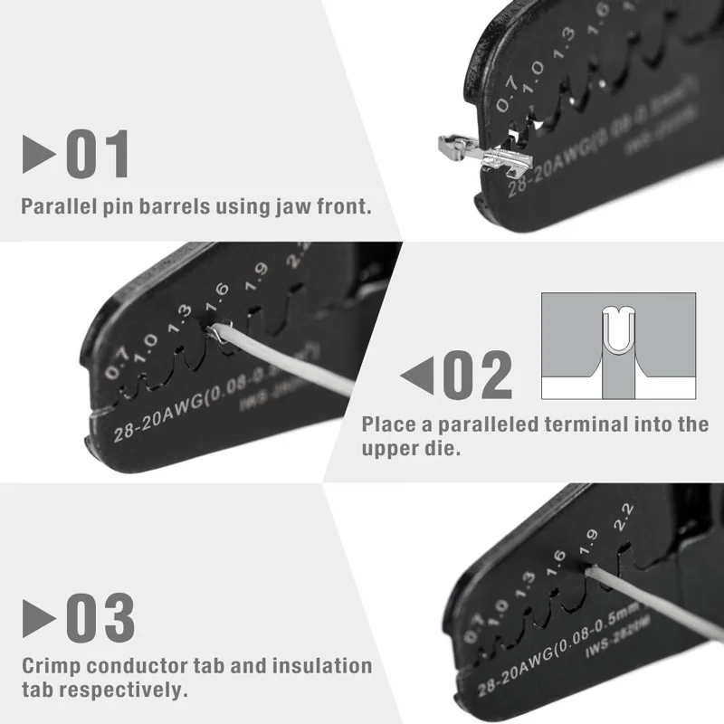 IWS-2820 Terminal Crimping Tools for JAM Molex Tyco JST Terminal and Connector 0.08-0.5mm²（28-20AWG）IWISS Mini Crimper pliers