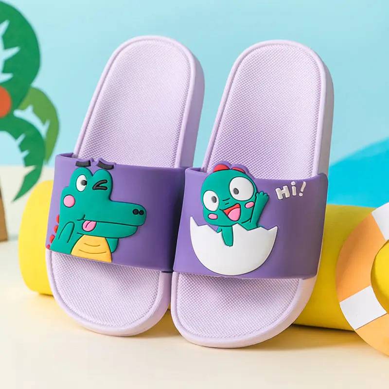 Green Crocodile Cartoon Children Slippers Summer Non-Slip Home Indoor Slippers PVC Cute Kids Shoes Light Comfort Bathroom Shoes