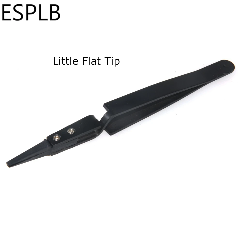 5 teile/satz Schwarz/Silber Reverse Pinzette Edelstahl Griff Kunststoff Spitze Präzision Pinzette Gebogene/Flach/Gerade Spitze pinzette – Detail 8