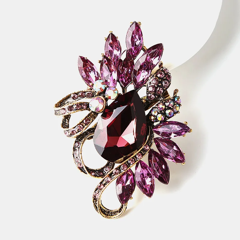 Crystal Flower Brooches For Women Vintage Fashion Simple Design Pin Winter Jewelry 6 Colors Avaible Brooch Pin Gift