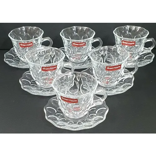 DOLBOVI 12 Piece 6 Person Glass Cup Green Apple Tea & Coffee Set