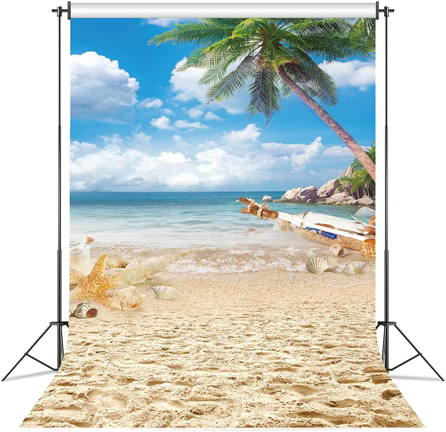 Summer Tropical Beach Backdrop Hawaii Island Palm Trees Seaside Scene Photography Background Sea Luau Party Decorations