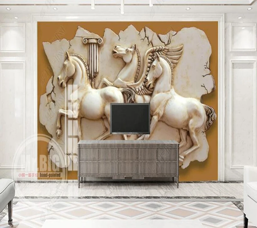 Papel de parede Modern retro running horse relief 3d wallpaper mural,living room tv wall bedroom wall papers home decor