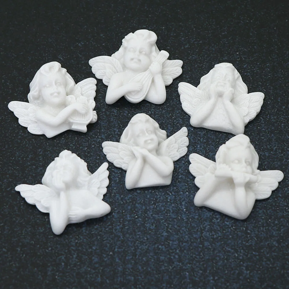 6PC/set  Flat Back Resin Embellishments White Angel Baroque Style Resin Cabochon Flatback DIY DIY Jewelry Hair Accessories