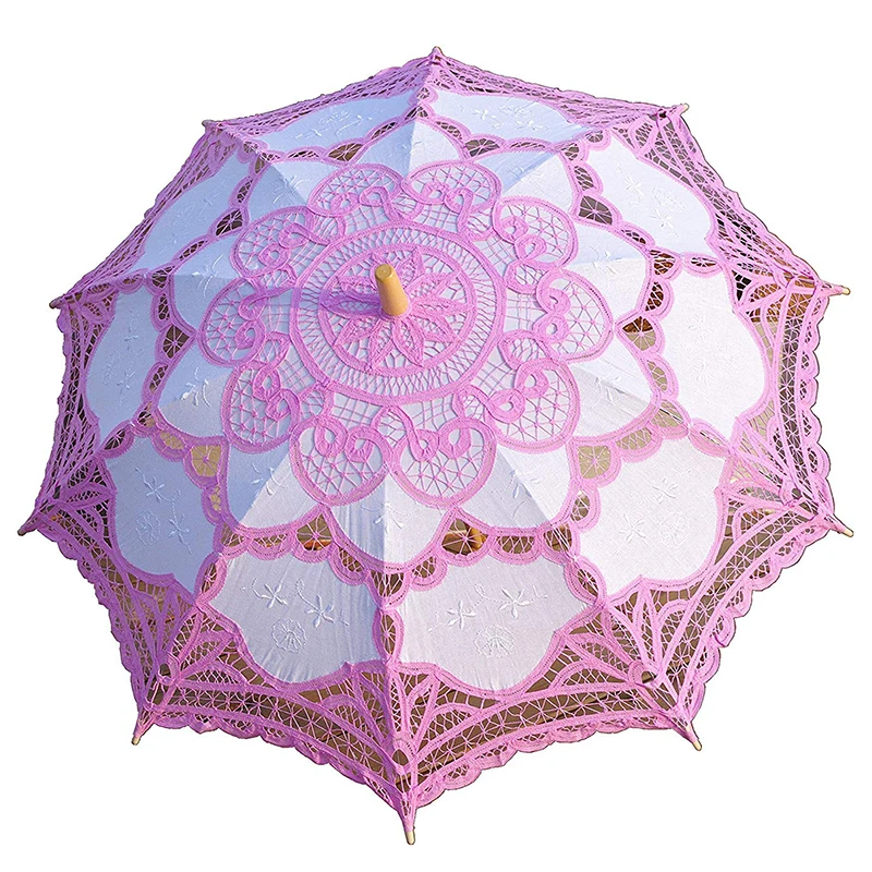 Laço guarda-sol guarda-chuva casamento nupcial do vintage para damas de honra branco vermelho rosa algodão alça de madeira decoração guarda-chuva