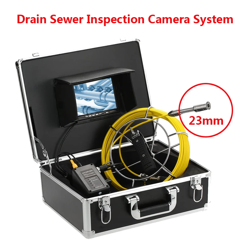 

20m Cable Reel 23mm Endoscope Video Camera Head Pipe Industrial Drain Sewer Inspection System IP68 Waterproof 7inch Display