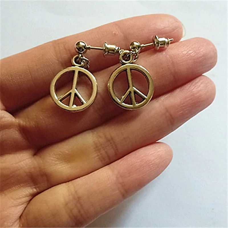 Antique Silver Color Peace Sign Earrings Simple Peace Stud Earrings Hippie Peace Stud Earrings Peace Stud Earrings