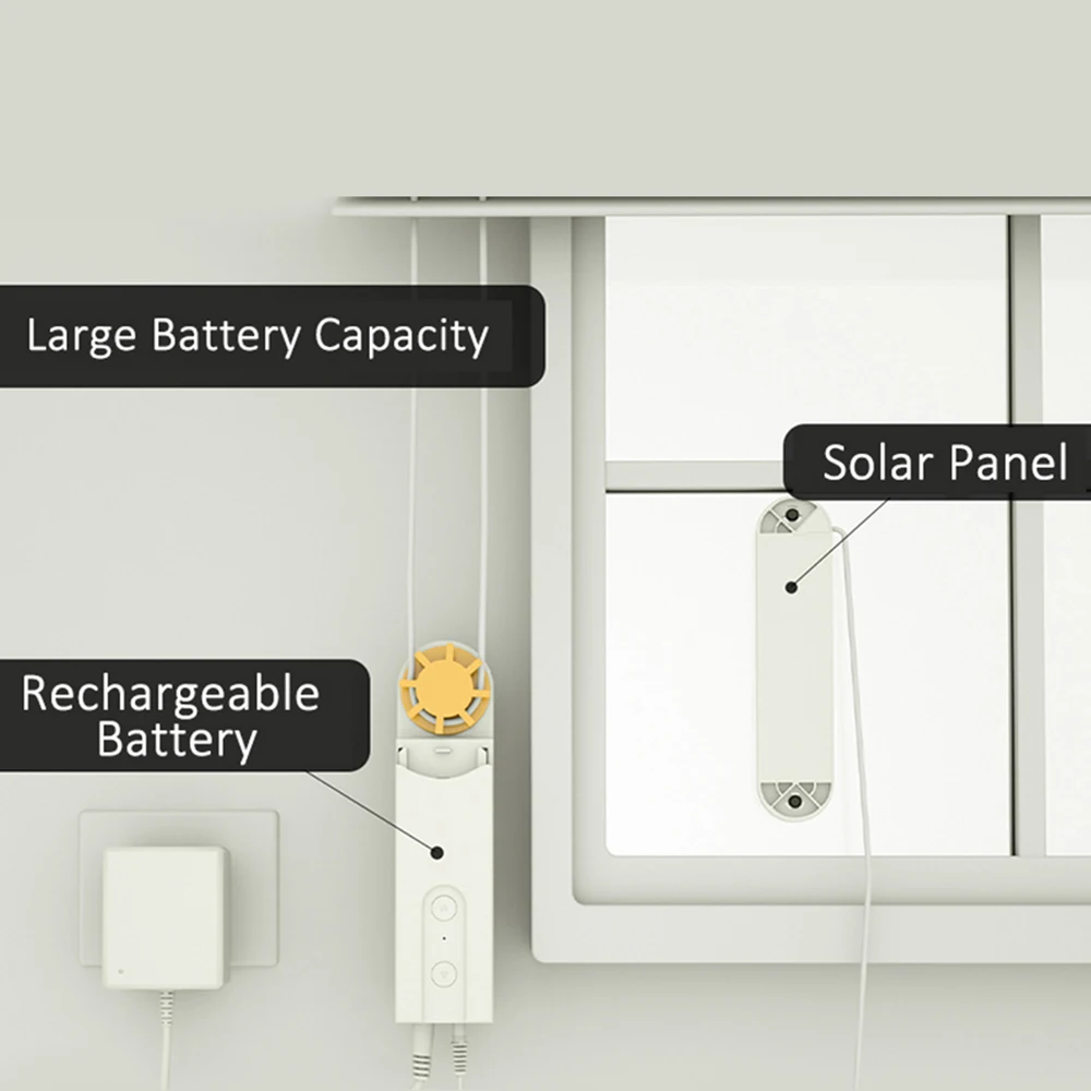 Smart Motorized Chain Roller Blinds Drive Motor, DIY Powered by Solar Panel and Charger Build-in Bluetooth APP Control