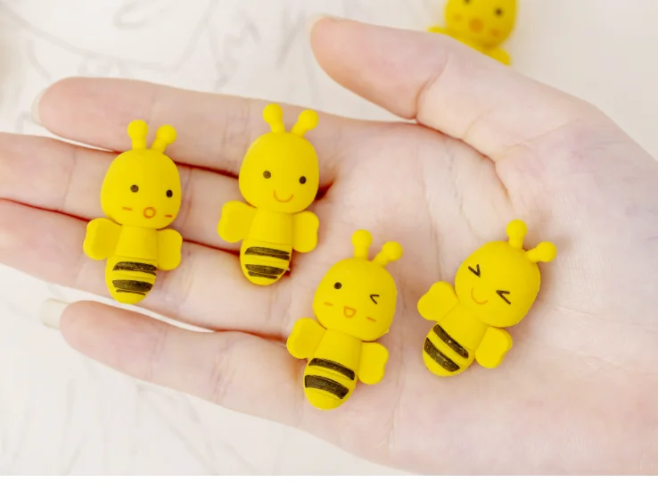 Juego de borradores de lápiz de abeja para niños, suministros de oficina bonitos amarillos, borrador de lápiz, regalo novedoso (SS-150), 1 Juego