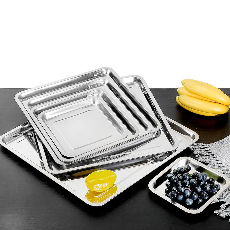 Stainless Steel Square Food Storage Tray Steamed Sausage Shallow Plate Bread Baking Pans Kitchen Accessories