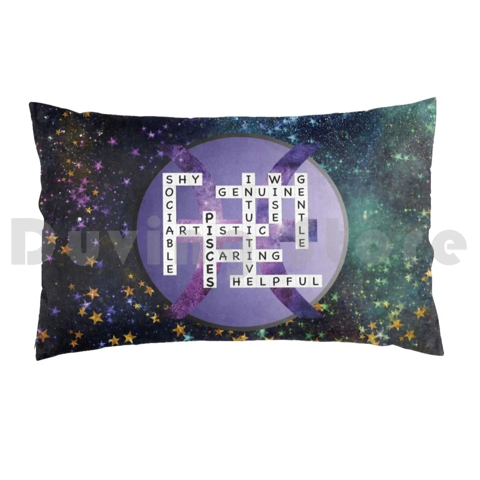 Pisces Zodiac Crossword On Purple Symbol Pillow Case Printed 50x75 Pisces Zodiac Sun Sign February March